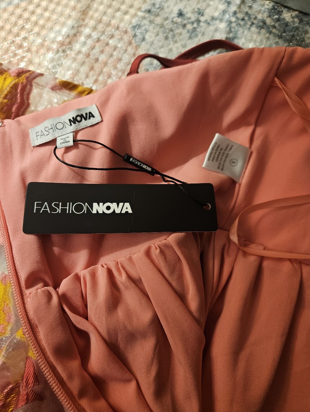 Fashion Nova Spaghetti Strap Pink Floral A-Line Dress with Orange Accents - Picture 7 of 16